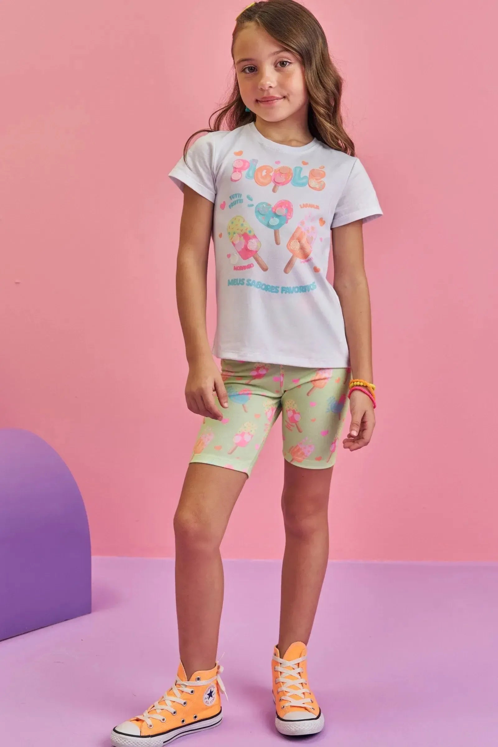Conjunto de Blusa Alongada em Meia Malha e Biker em Malha Power 86961 Infanti Infantil Menina