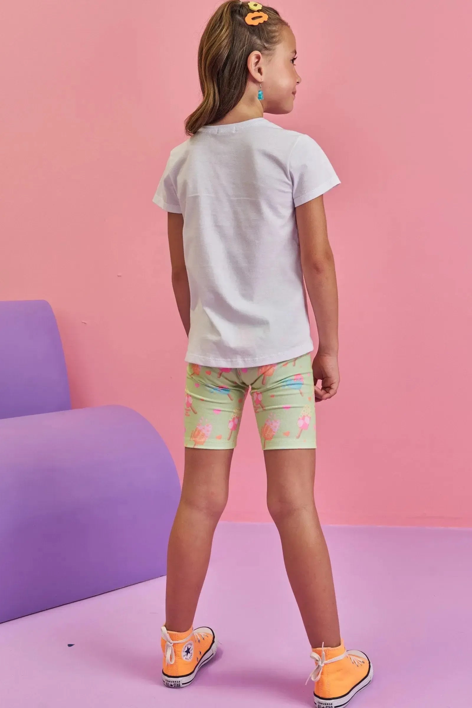 Conjunto de Blusa Alongada em Meia Malha e Biker em Malha Power 86961 Infanti Infantil Menina