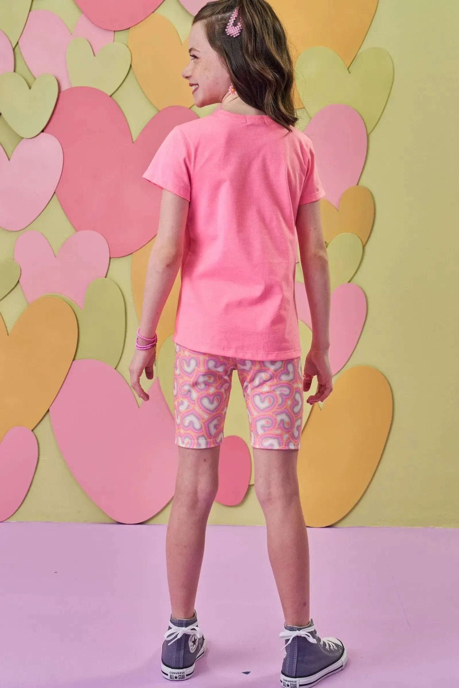 Conjunto de Blusa Alongada em Meia Malha e Biker em Malha Power 88882 Infanti Infantil Menina