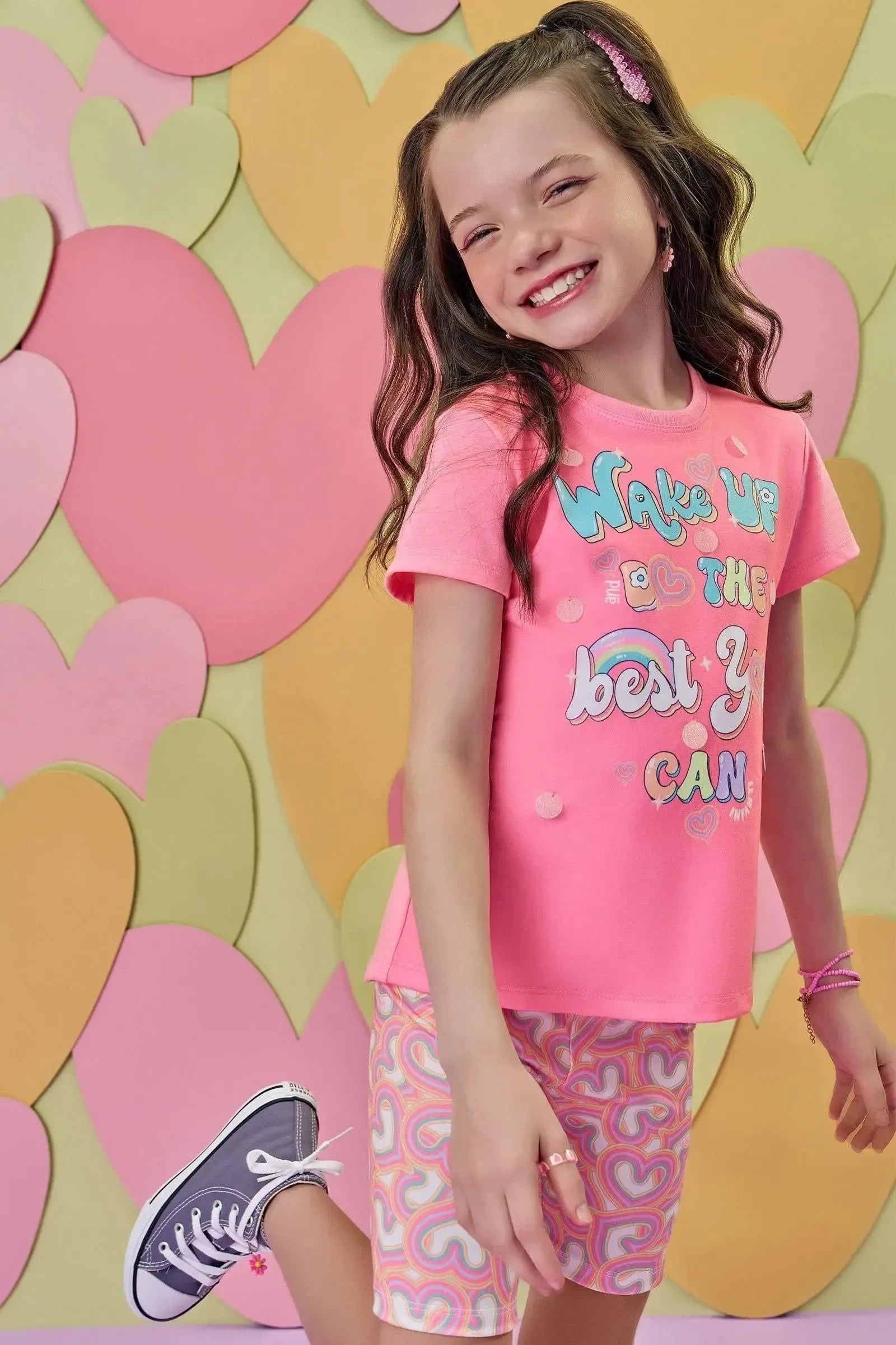 Conjunto de Blusa Alongada em Meia Malha e Biker em Malha Power 88882 Infanti Infantil Menina