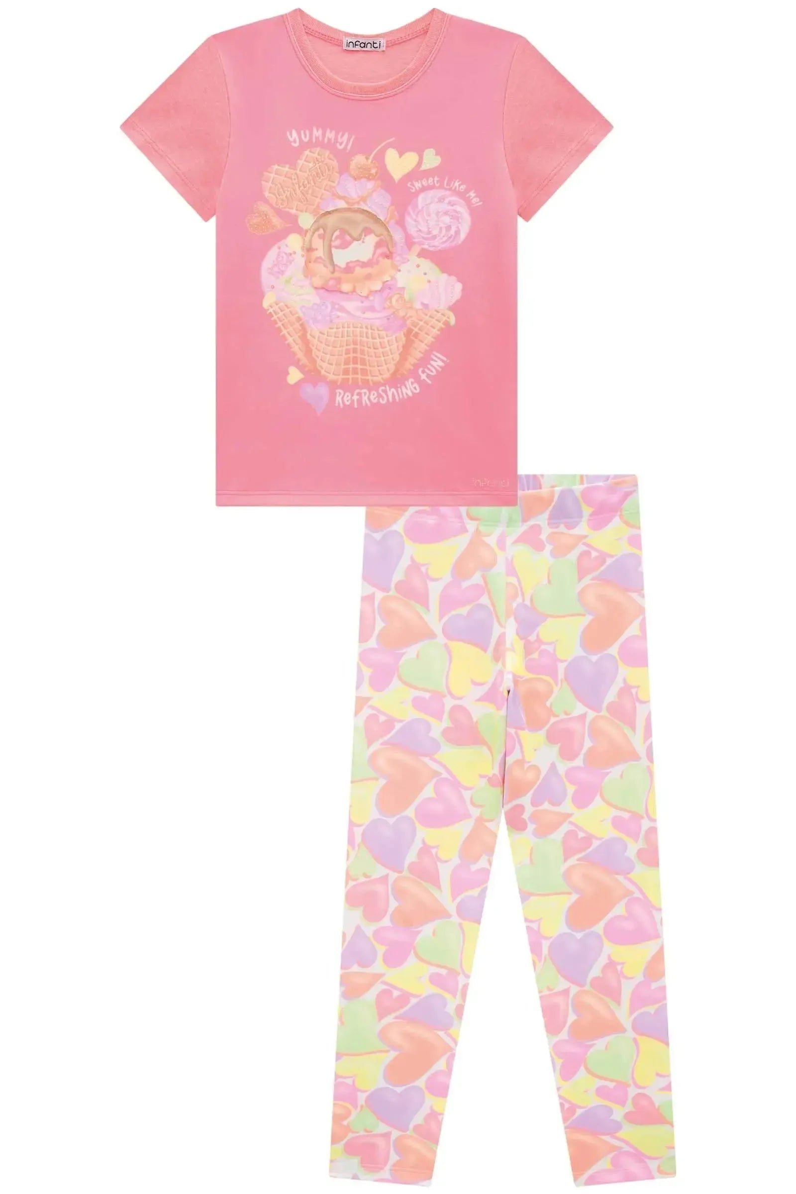 Conjunto de Blusa Alongada em Meia Malha e Calça Legging em Malha Power 95324 Infanti Infantil Menina