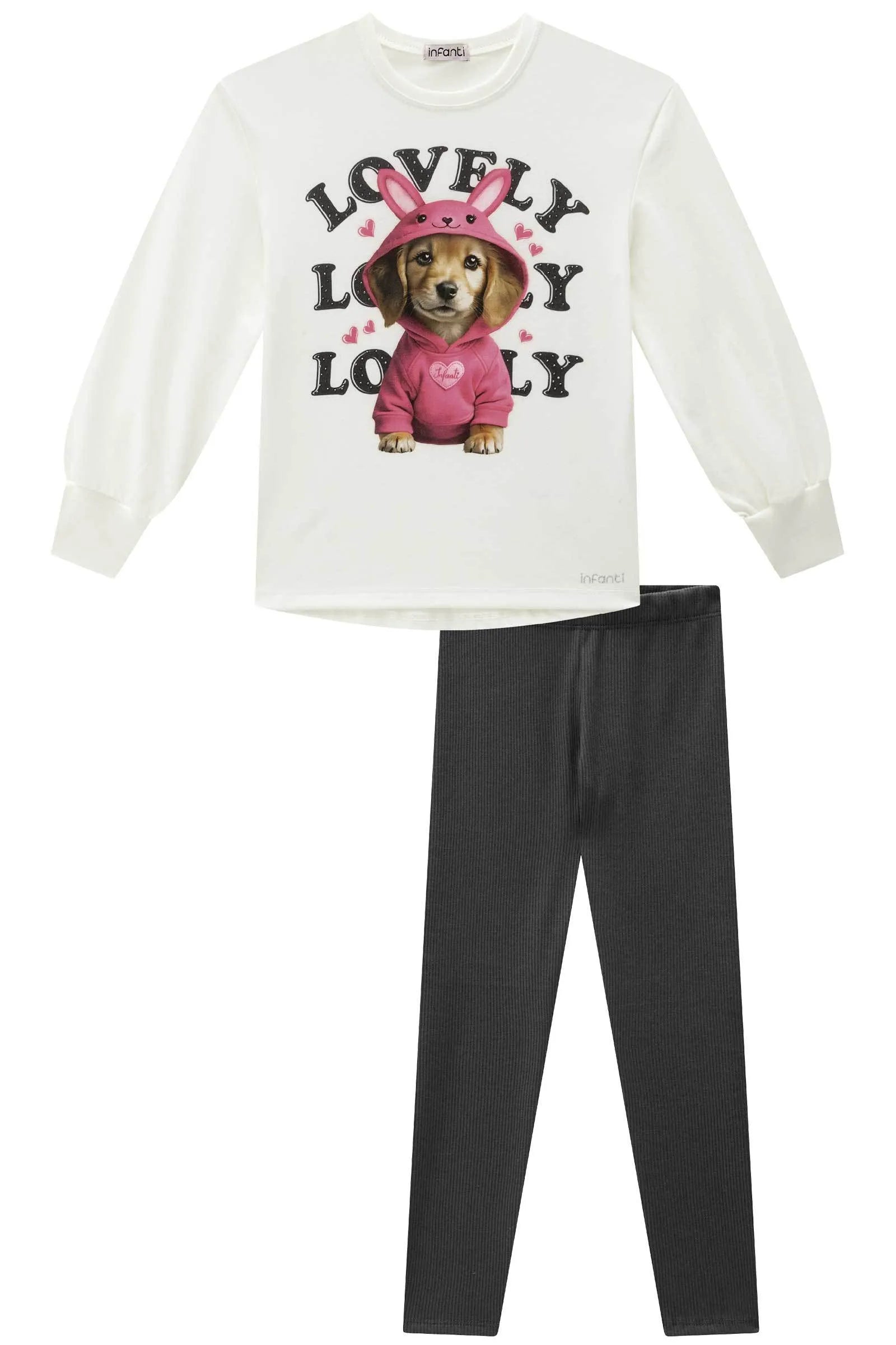 Conjunto de Blusa Alongada em Meia Malha e Calça Legging em Soft Line 91806 Infanti Infantil Menina