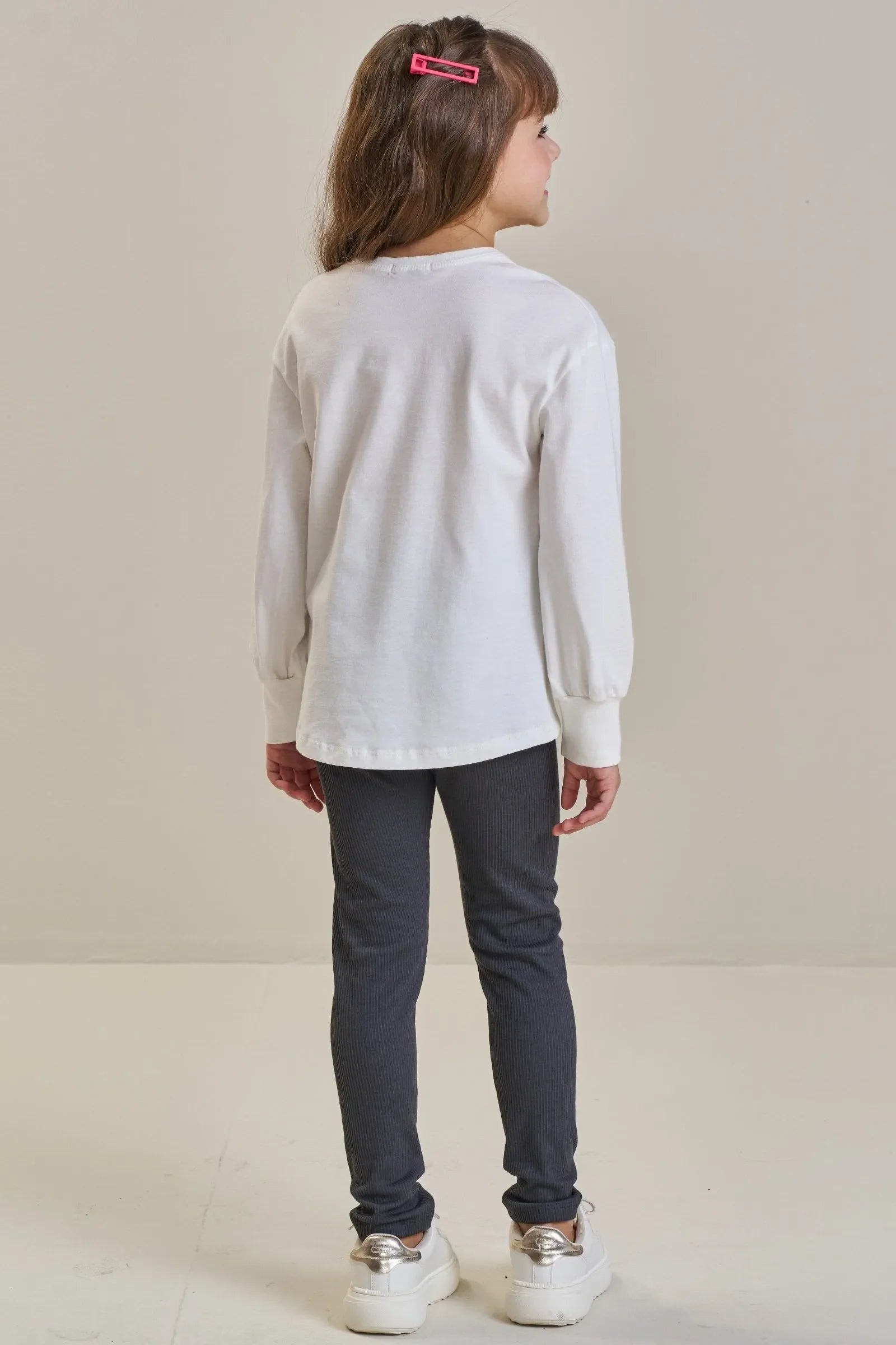 Conjunto de Blusa Alongada em Meia Malha e Calça Legging em Soft Line 91806 Infanti Infantil Menina