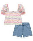 Conjunto de Blusa Bata em Laise Floreale com Shorts em Jeans Bellini com Elastano 74240 Infanti