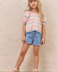 Conjunto de Blusa Bata em Laise Floreale com Shorts em Jeans Bellini com Elastano 74240 Infanti