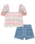 Conjunto de Blusa Bata em Laise Floreale com Shorts em Jeans Bellini com Elastano 74240 Infanti