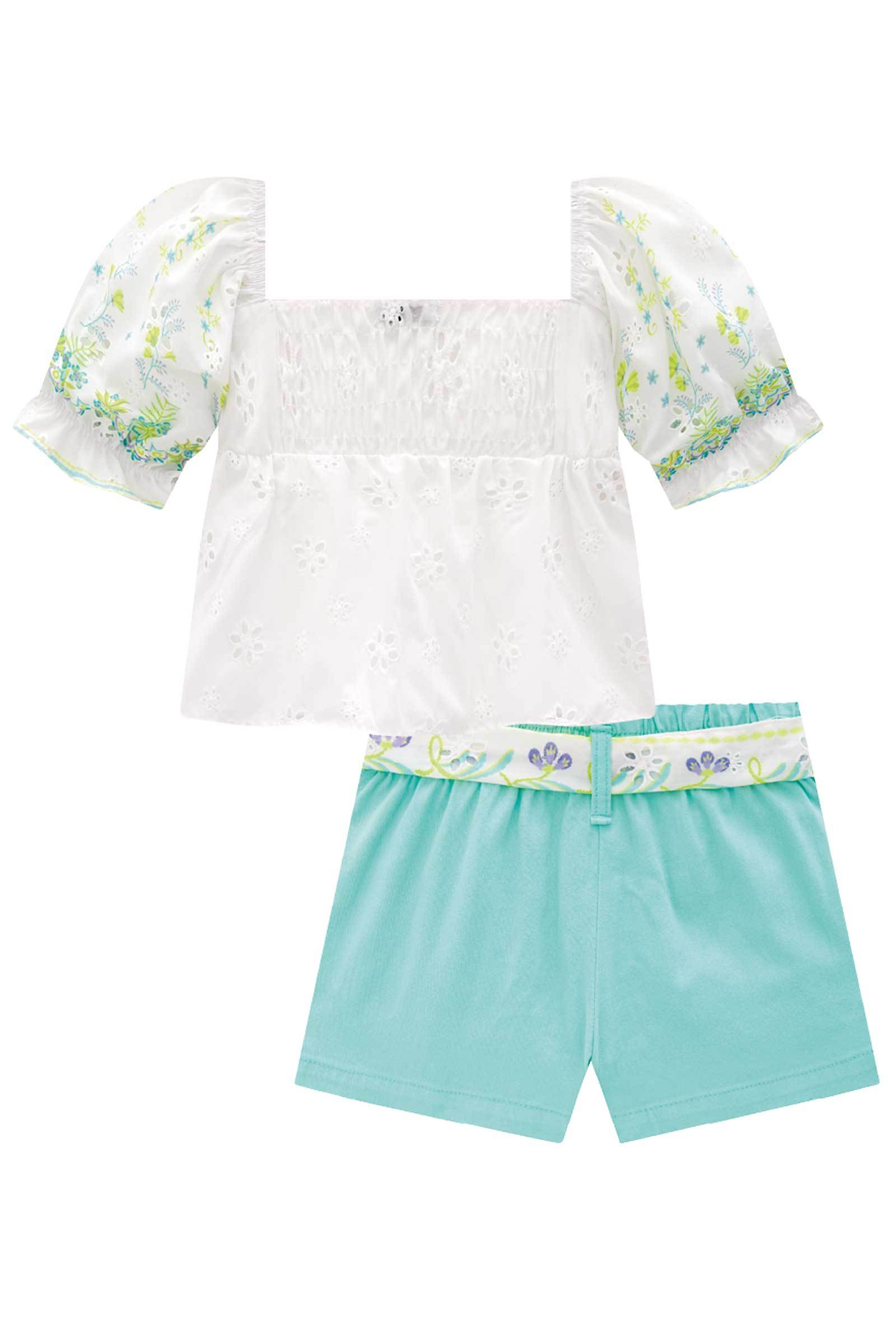 Conjunto de Blusa Bata em Laise Sunny e Short Saia em Sarja Onix com Elastano 78613 Infanti