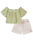 Conjunto de Blusa Bata em Viscose Bordado Flores e Shorts em Sarja com Elastano 85460 Infanti Infantil Menina