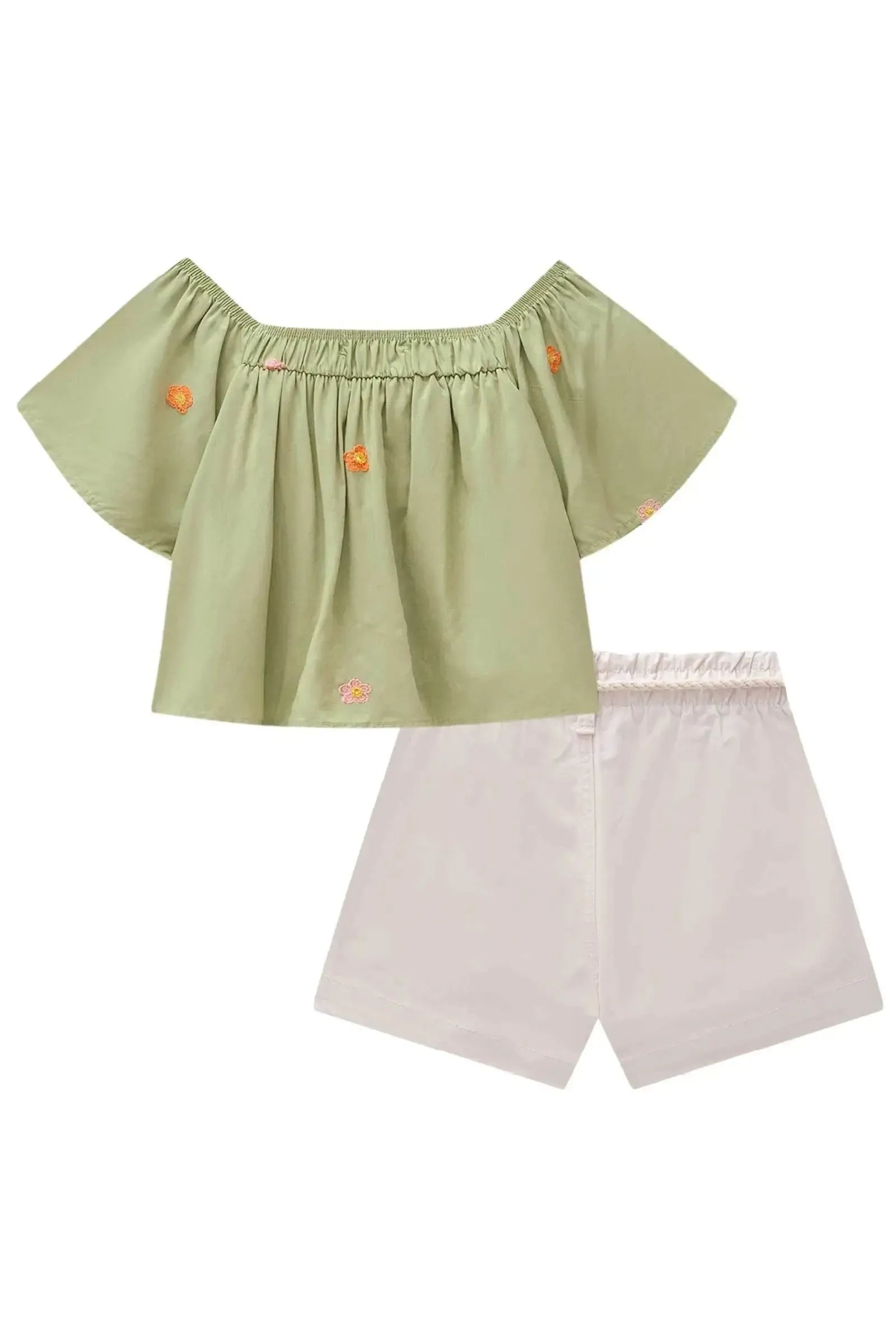 Conjunto de Blusa Bata em Viscose Bordado Flores e Shorts em Sarja com Elastano 85460 Infanti Infantil Menina
