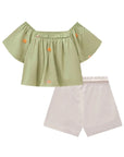 Conjunto de Blusa Bata em Viscose Bordado Flores e Shorts em Sarja com Elastano 85460 Infanti Infantil Menina