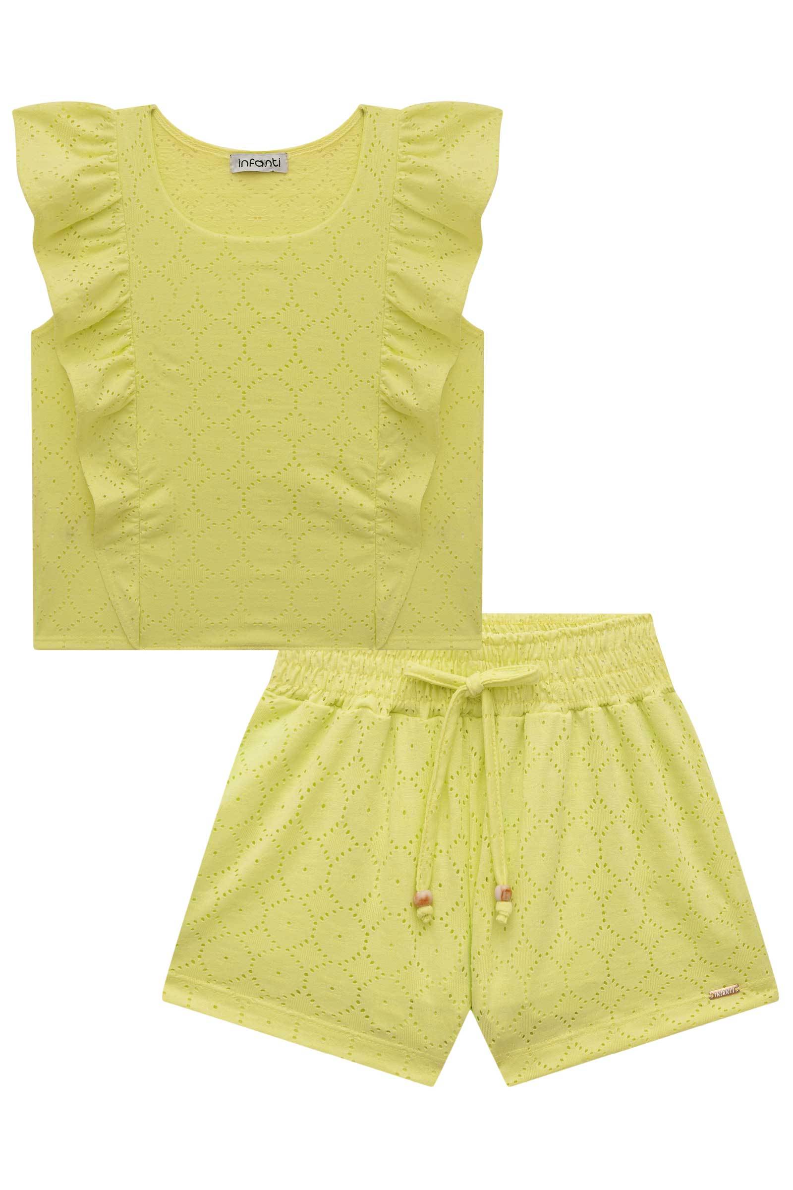 Conjunto de Blusa Boxy com Shorts em Malha Laise 74306 Infanti