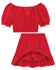 Conjunto de Blusa Boxy e Saia em Malha Capri com Shorts Embutido. Acompanha Arco. 75315 Infanti