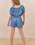 Conjunto de Blusa Boxy e Shorts Conf. em Denim Bordado 74305 Infanti