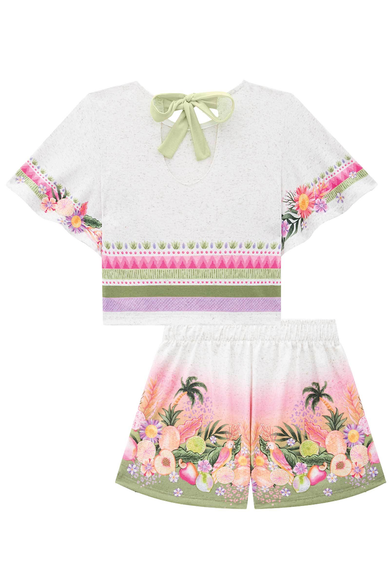 Conjunto de Blusa Boxy e Shorts em Cotton Linho 74010 Infanti