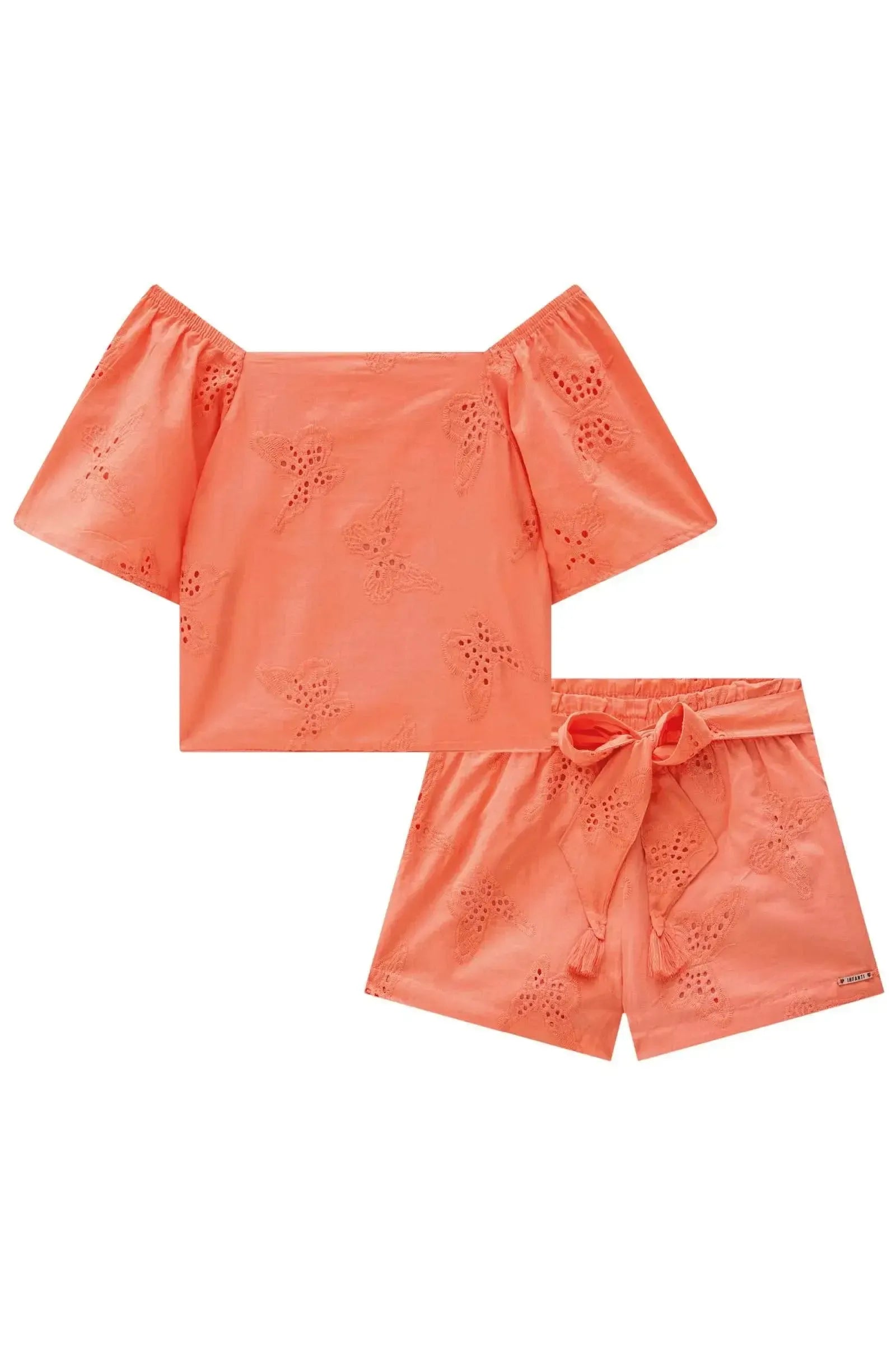 Conjunto de Blusa Boxy e Shorts em Laise Borboleta 84592 Infanti Infantil Menina