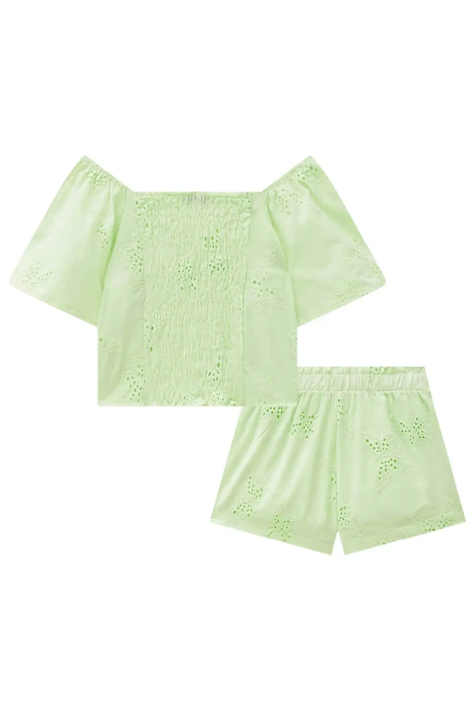 Conjunto de Blusa Boxy e Shorts em Laise Borboleta 84592 Infanti Infantil Menina