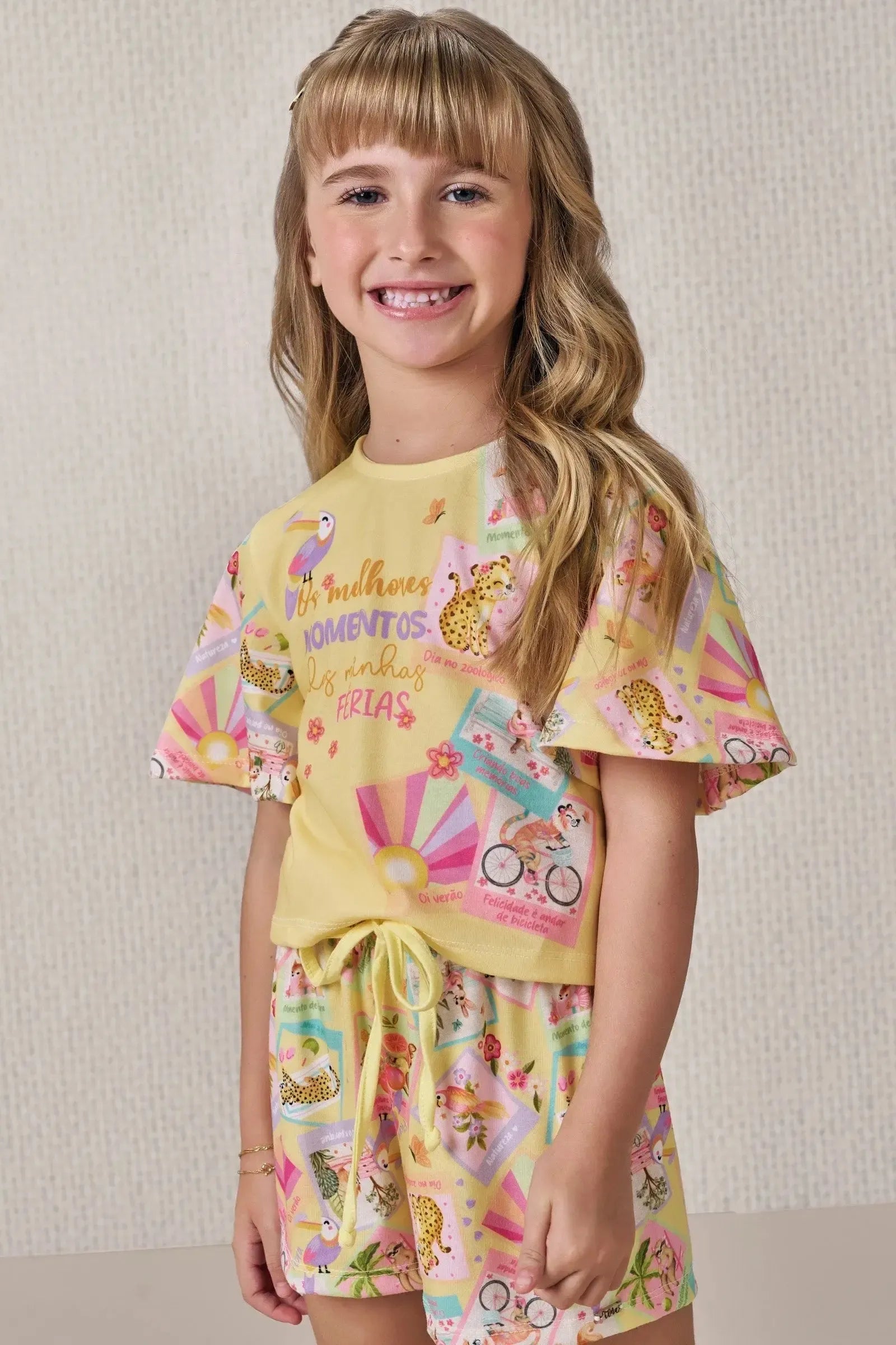 Conjunto de Blusa Boxy e Shorts em Malha Fresh 86824 Infanti Infantil Menina
