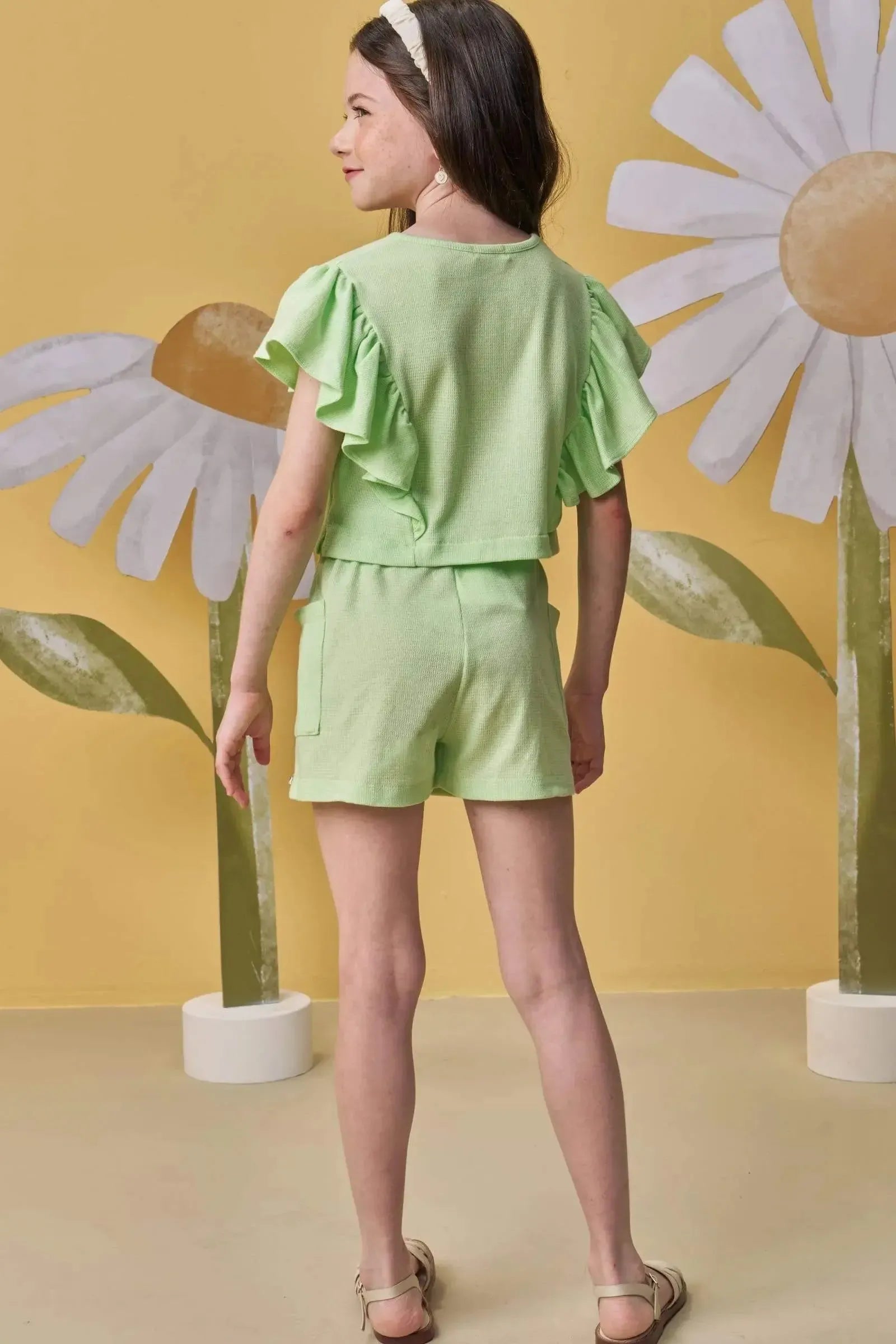 Conjunto de Blusa Boxy e Shorts em Malha Texturizada 88146 Infanti Infantil Menina