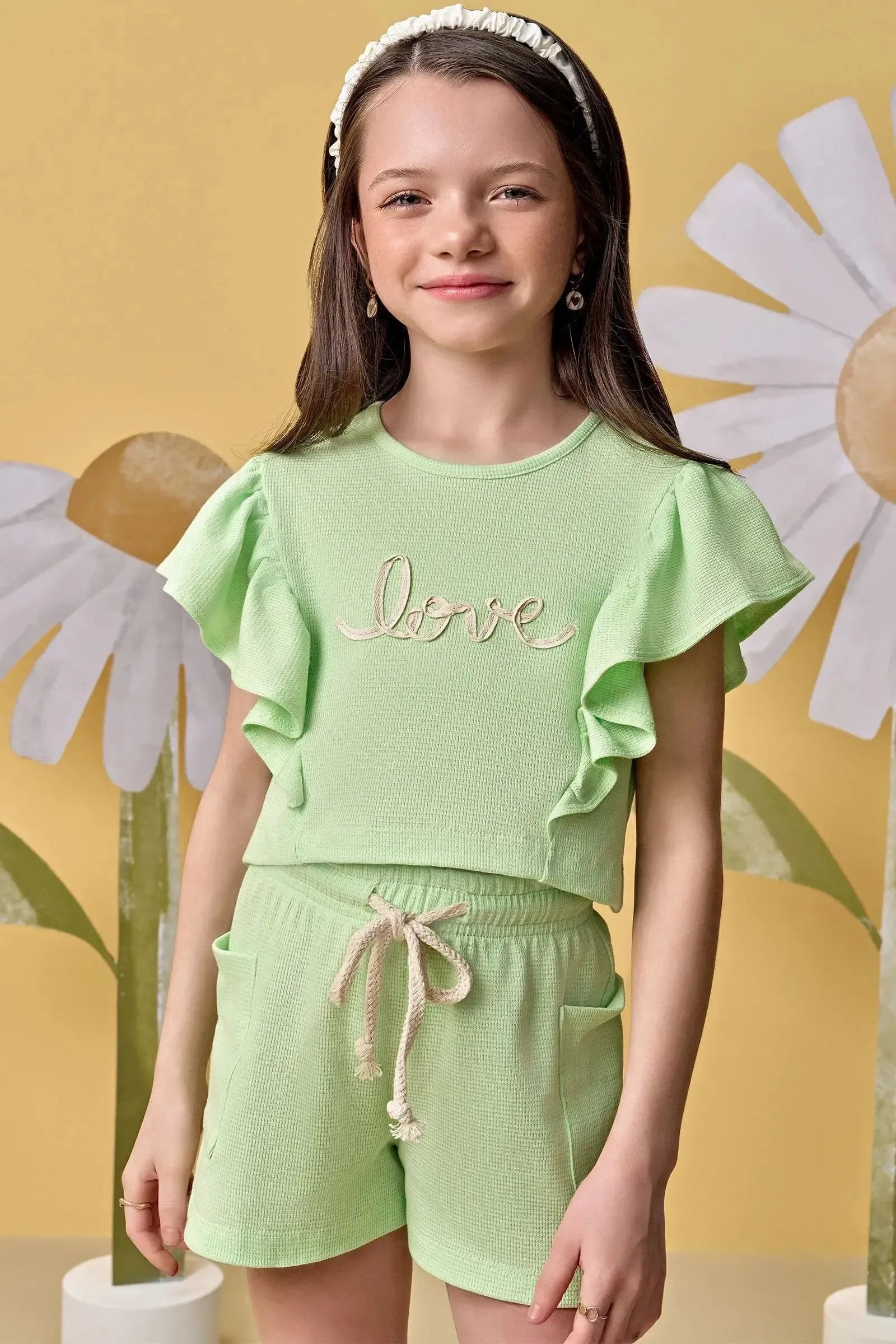 Conjunto de Blusa Boxy e Shorts em Malha Texturizada 88146 Infanti Infantil Menina