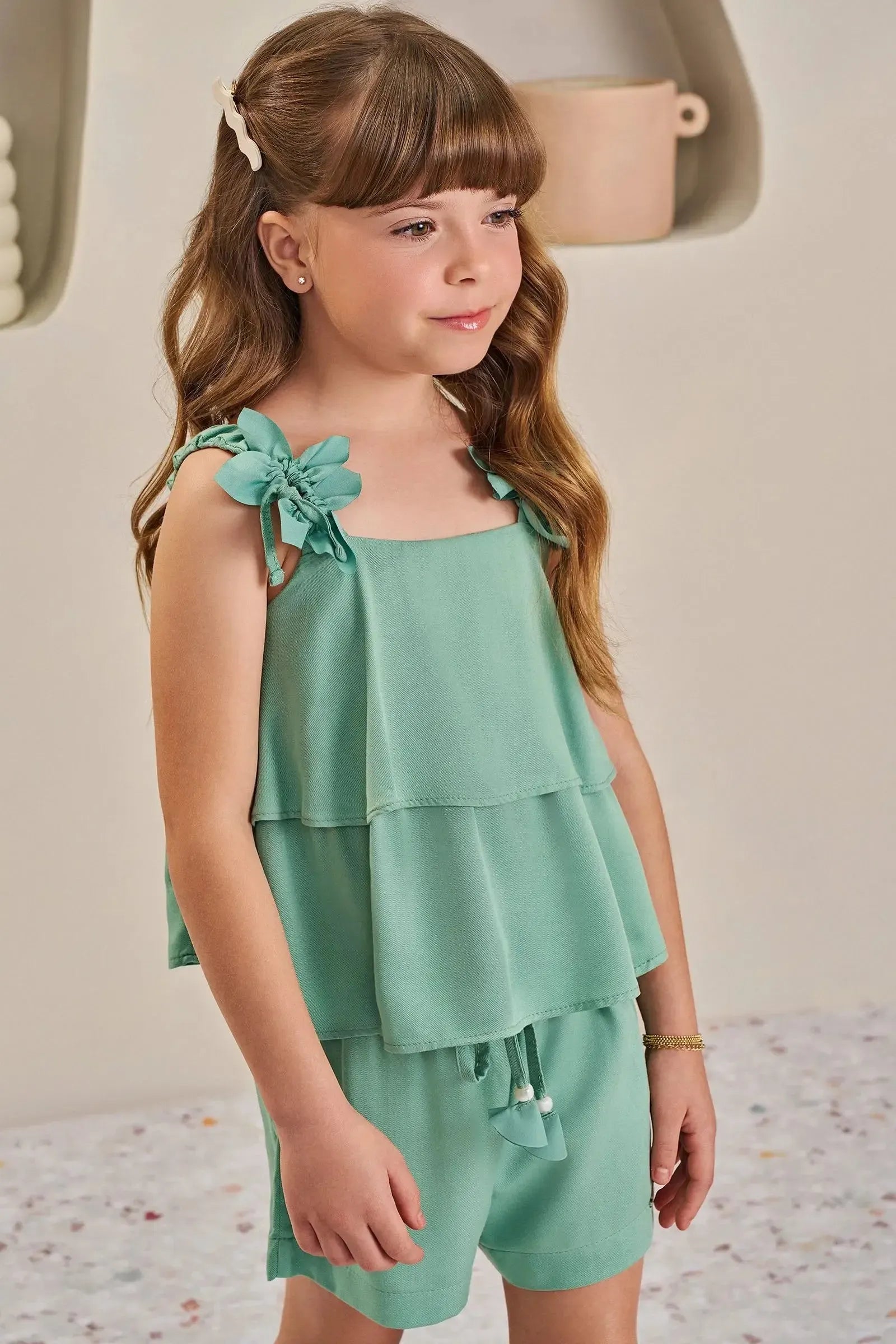 Conjunto de Blusa Boxy e Shorts em Viscose 84869 Infanti Infantil Menina