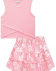 Conjunto de Blusa Boxy em Canelado Trançado com Saia em Air Flow. Com Shorts Embutido 76215 Infanti