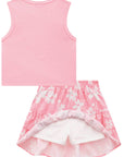 Conjunto de Blusa Boxy em Canelado Trançado com Saia em Air Flow. Com Shorts Embutido 76215 Infanti