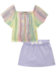 Conjunto de Blusa Boxy em Chiffon Brilho e Short Saia em Sarja Onix com Elastano 77909 Infanti