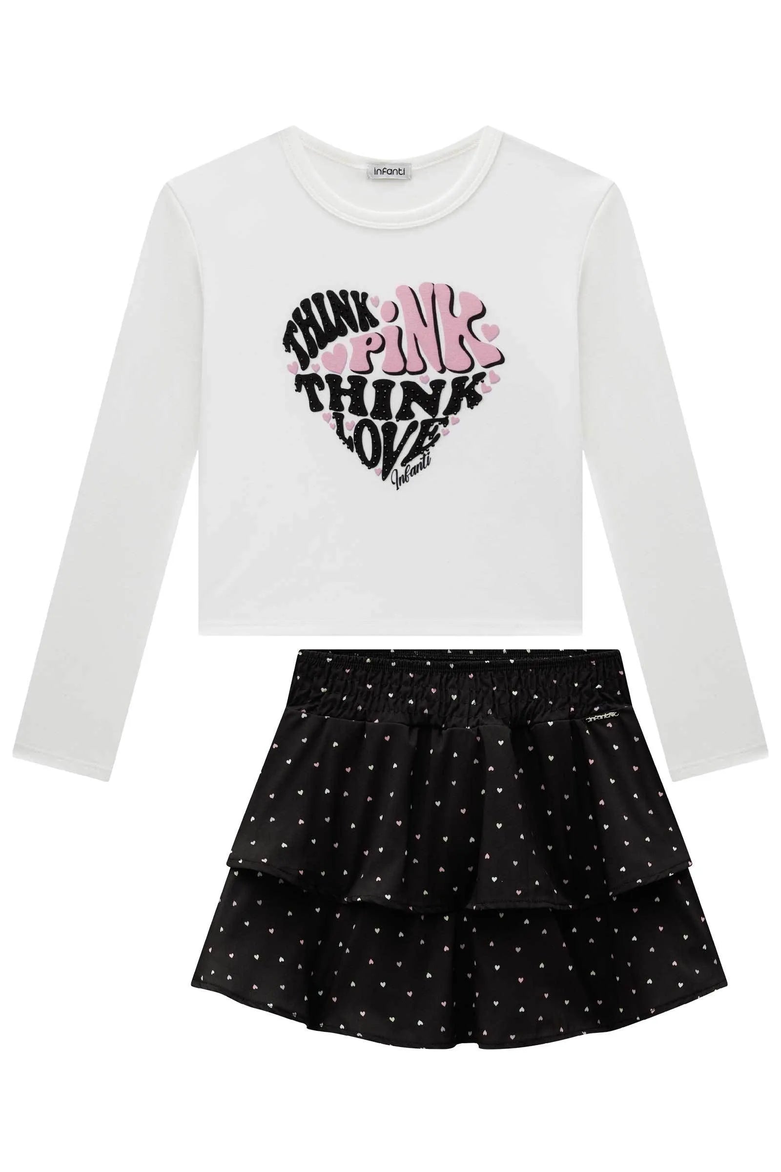 Conjunto de Blusa Boxy em Cotton e Saia em Light Peach. Com Shorts Embutido 92551 Infanti Infantil Menina