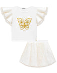 Conjunto de Blusa Boxy em Fly Tech e Tule Borboleta com Saia em Tule Borboleta. 75251 Infanti