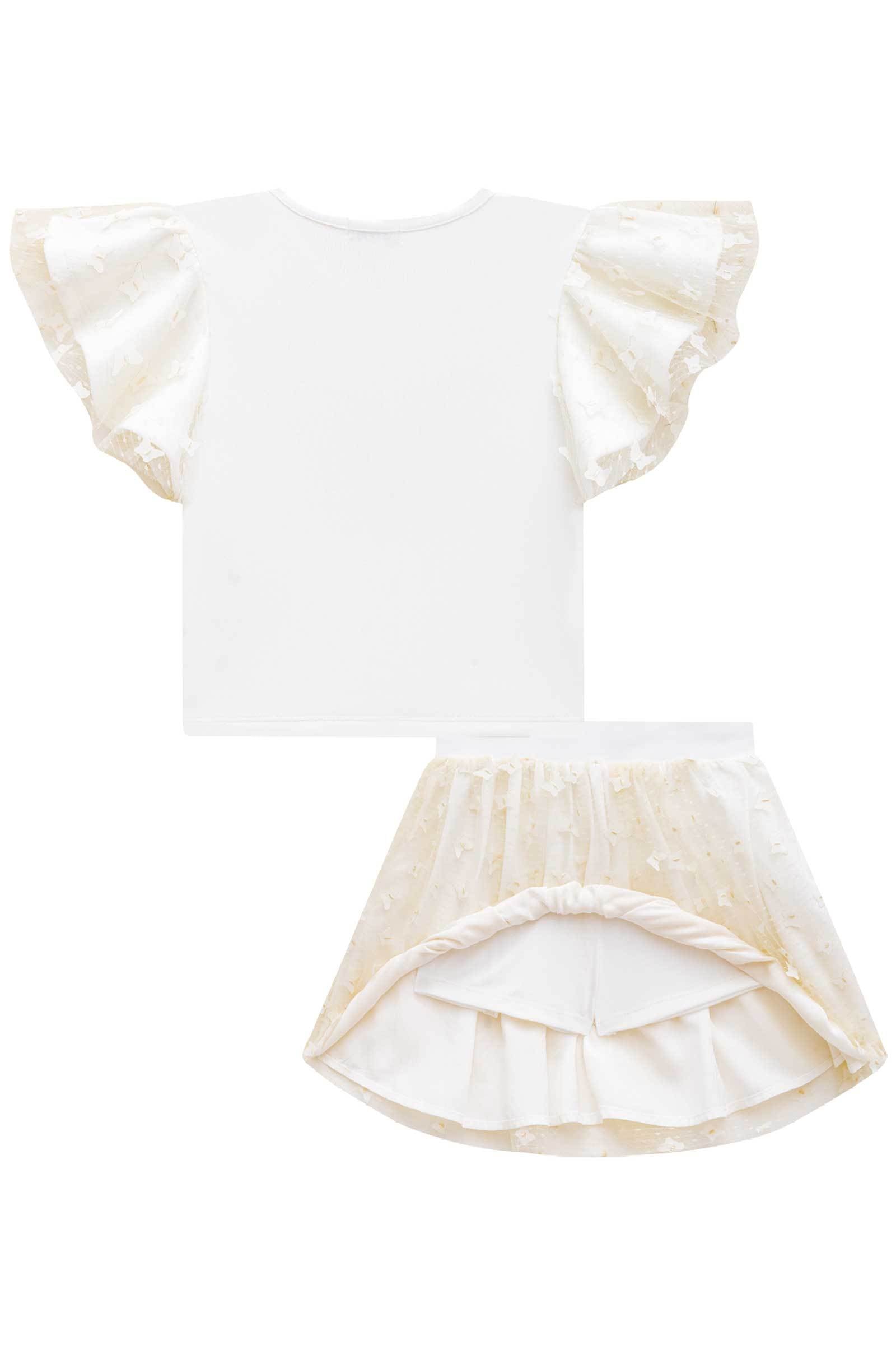 Conjunto de Blusa Boxy em Fly Tech e Tule Borboleta com Saia em Tule Borboleta. 75251 Infanti