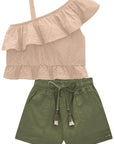 Conjunto de Blusa Boxy em Laise com Shorts em Sarja Onix com Elastano 76396 Infanti