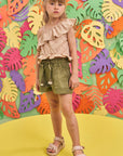 Conjunto de Blusa Boxy em Laise com Shorts em Sarja Onix com Elastano 76396 Infanti