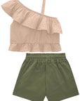 Conjunto de Blusa Boxy em Laise com Shorts em Sarja Onix com Elastano 76396 Infanti