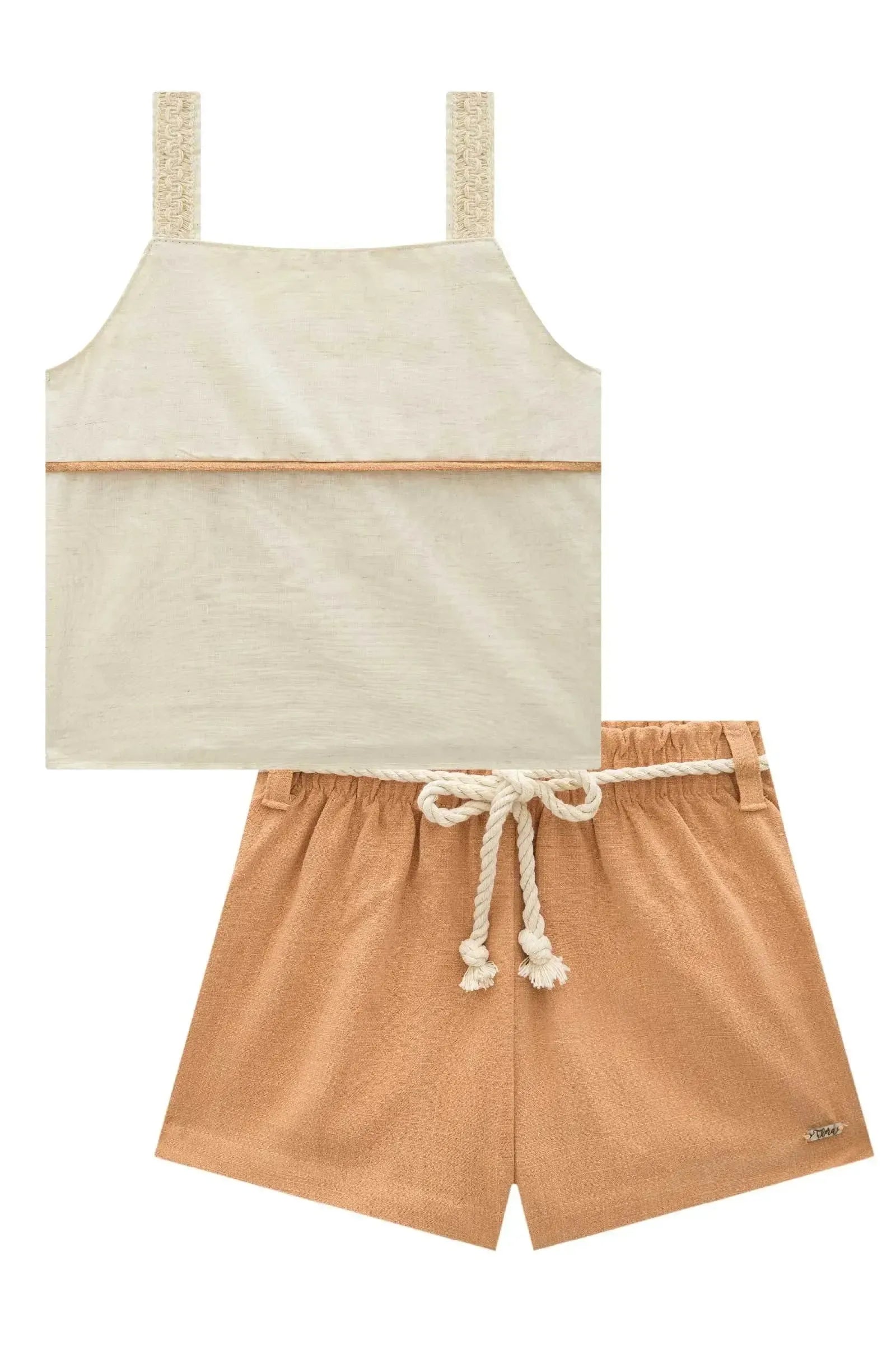 Conjunto de Blusa Boxy em Linho Deluxe e Shorts em Blend de Linho 86529 Infanti Infantil Menina