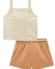 Conjunto de Blusa Boxy em Linho Deluxe e Shorts em Blend de Linho 86529 Infanti Infantil Menina