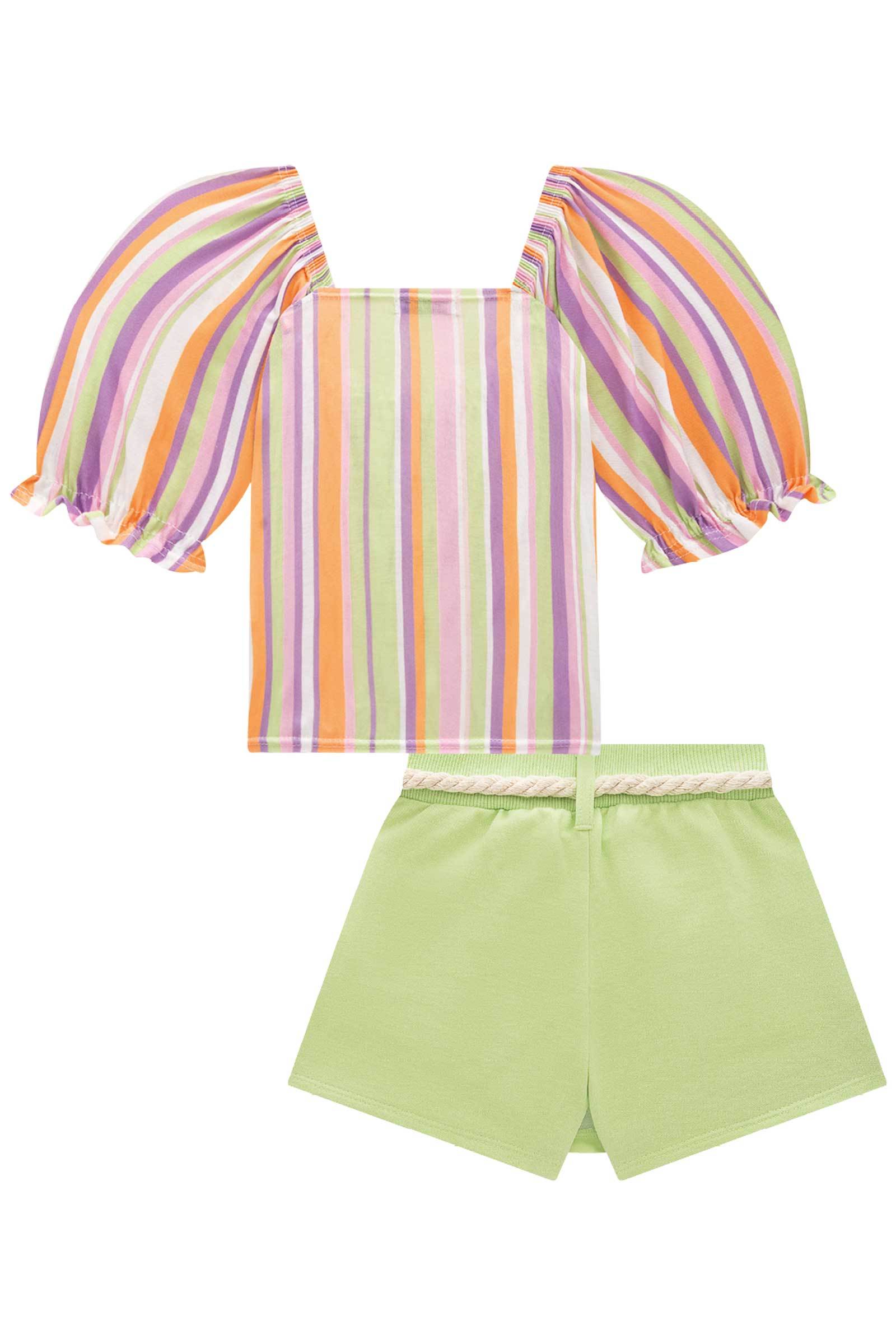 Conjunto de Blusa Boxy em Malha Fresh com Short Saia em Moletom sem Pelúcia 76164 Infanti