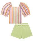 Conjunto de Blusa Boxy em Malha Fresh com Short Saia em Moletom sem Pelúcia 76164 Infanti