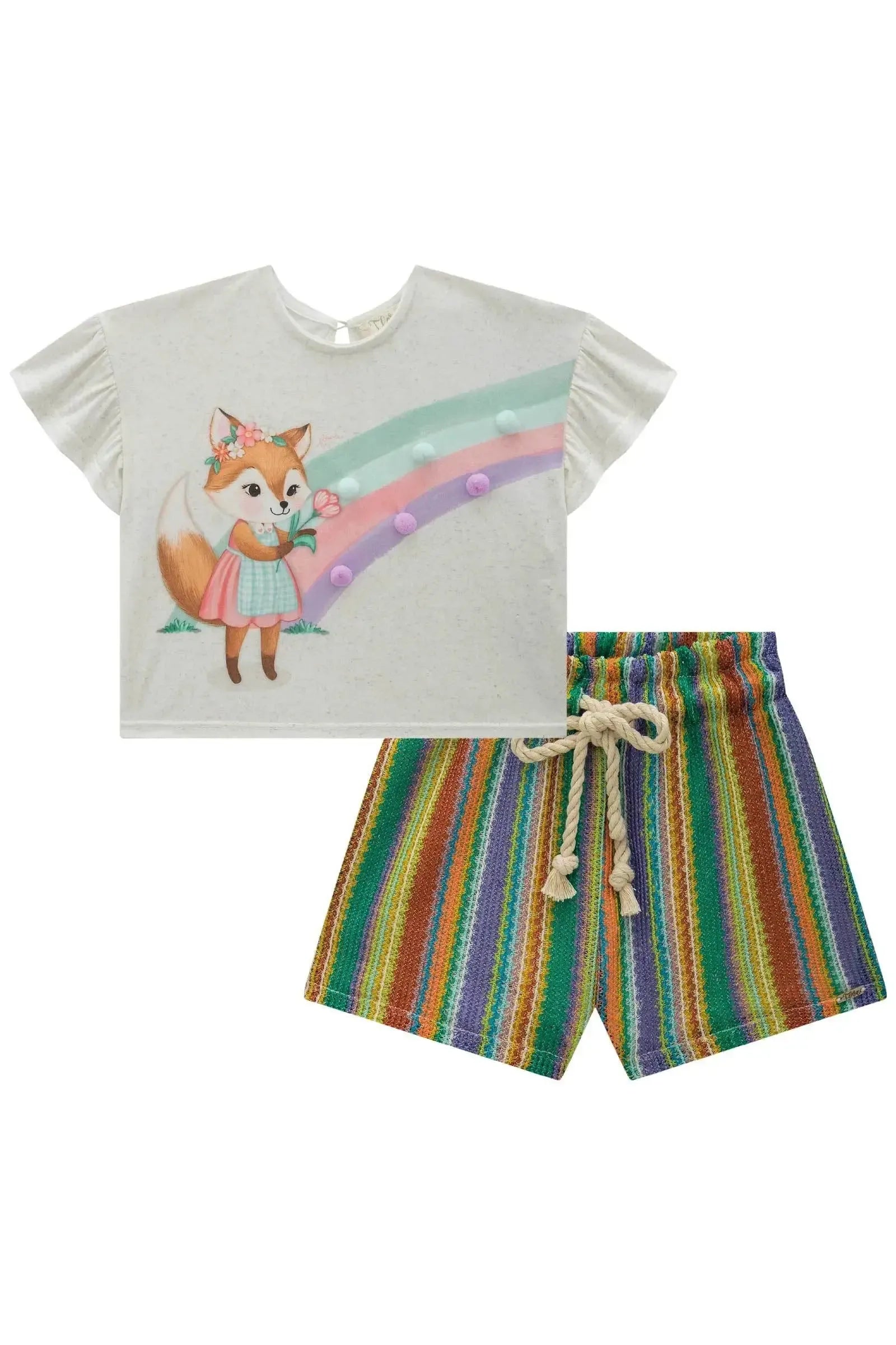 Conjunto de Blusa Boxy em Malha Fresh com Shorts em Malha Tricô 85471 Infanti Infantil Menina