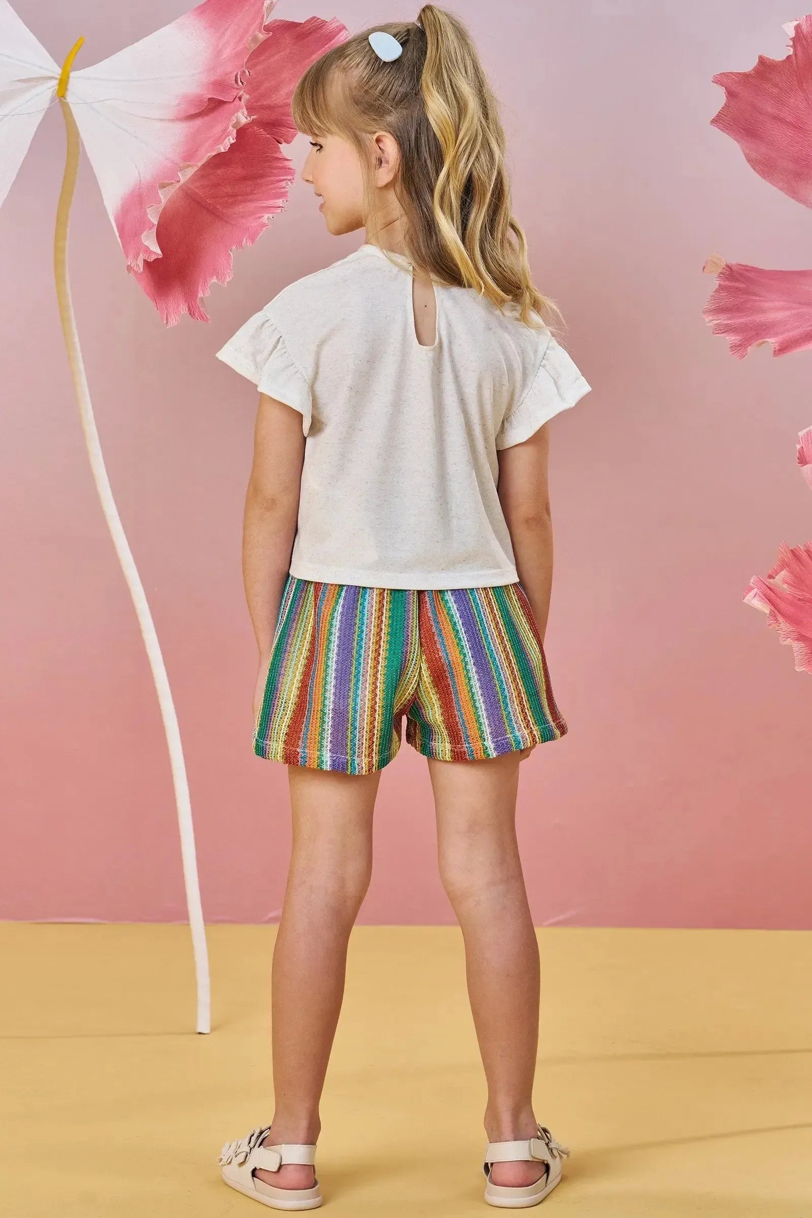Conjunto de Blusa Boxy em Malha Fresh com Shorts em Malha Tricô 85471 Infanti Infantil Menina