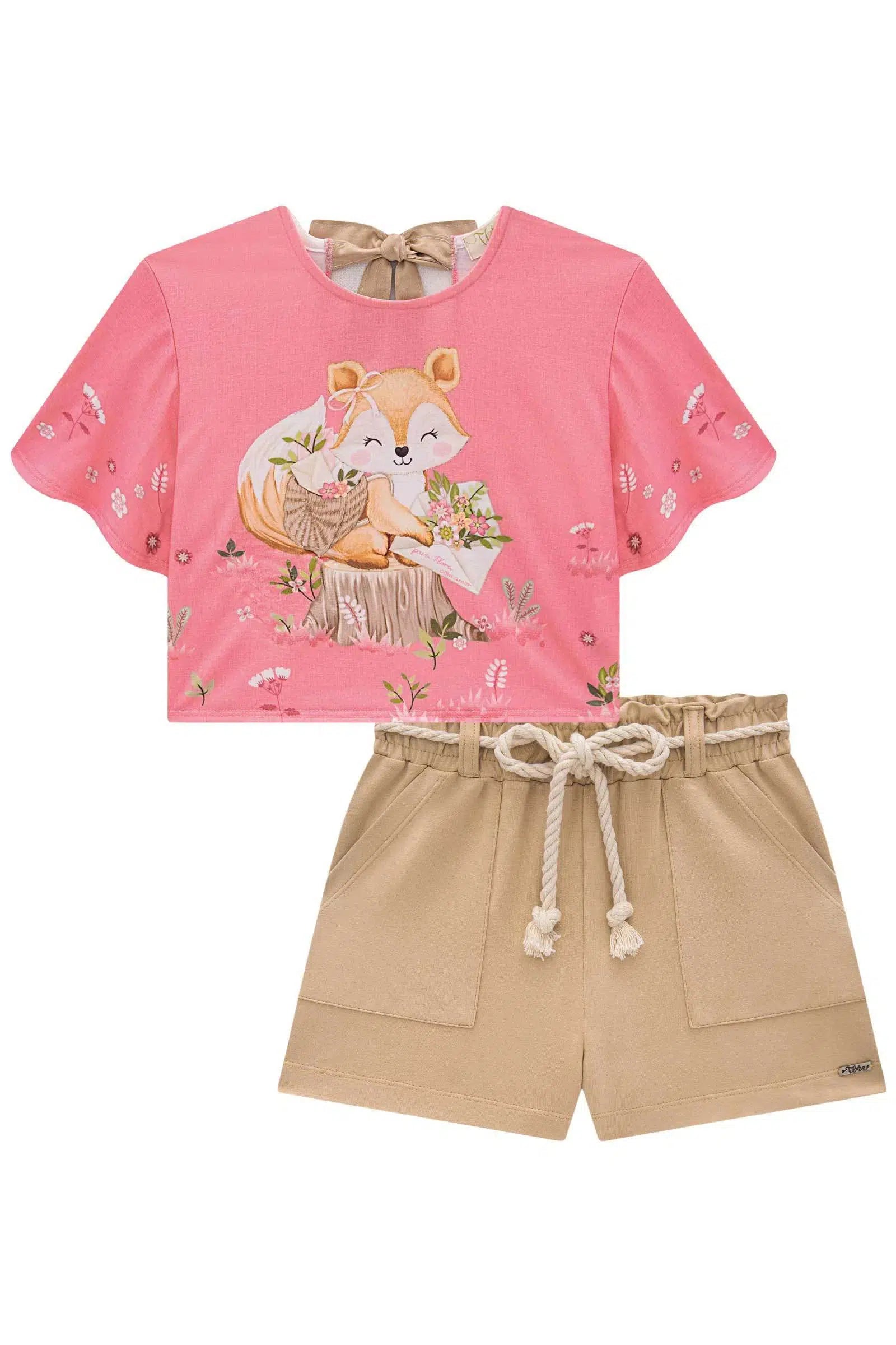 Conjunto de Blusa Boxy em Malha Fresh com Shorts em Molevisco 81492 Infanti