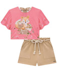 Conjunto de Blusa Boxy em Malha Fresh com Shorts em Molevisco 81492 Infanti