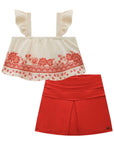 Conjunto de Blusa Boxy em Malha Laise com Short Saia em Linho 77084 Infanti