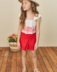 Conjunto de Blusa Boxy em Malha Laise com Short Saia em Linho 77084 Infanti