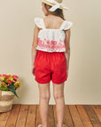 Conjunto de Blusa Boxy em Malha Laise com Short Saia em Linho 77084 Infanti