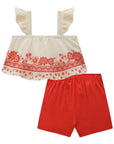 Conjunto de Blusa Boxy em Malha Laise com Short Saia em Linho 77084 Infanti