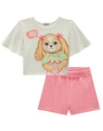 Conjunto de Blusa Boxy em Malha Power e Shorts em Moletom sem Pelúcia 85254 Infanti Infantil Menina