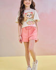 Conjunto de Blusa Boxy em Malha Power e Shorts em Moletom sem Pelúcia 85254 Infanti Infantil Menina