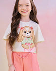 Conjunto de Blusa Boxy em Malha Power e Shorts em Moletom sem Pelúcia 85254 Infanti Infantil Menina