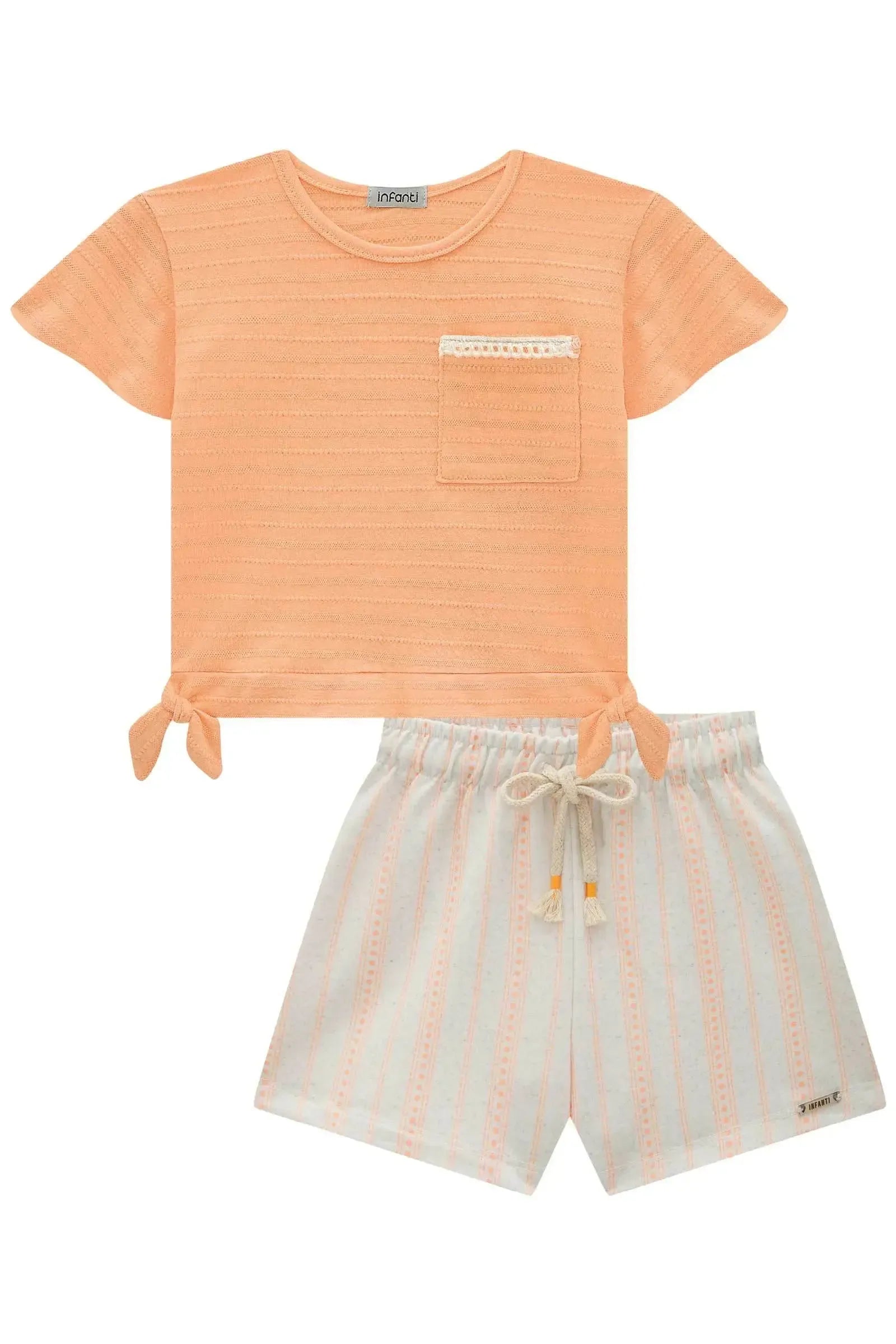 Conjunto de Blusa Boxy em Malha Textura e Shorts em Molecotton 84877 Infanti Infantil Menina