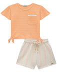 Conjunto de Blusa Boxy em Malha Textura e Shorts em Molecotton 84877 Infanti Infantil Menina